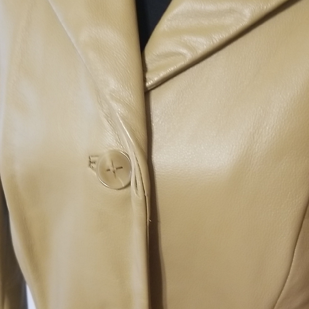 Colebrook 100% Leather Classic Tan Warm Long Button Down Coat Jacket Neutral - M - Picture 4 of 16